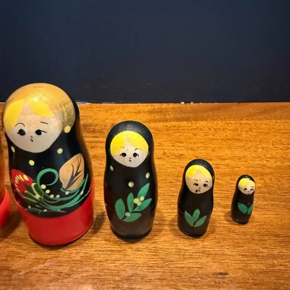 Russian Nesting Dolls Matryoshka - 5 Piece Hand-Painted Black & Red Floral